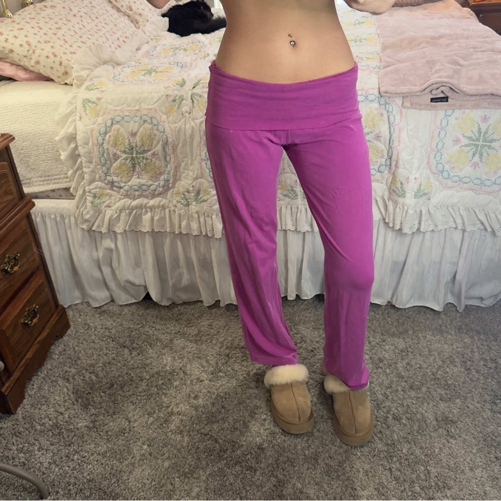 Y2K Vibrant Purple Foldover Yoga Pants